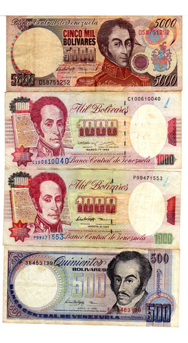 Billetes Bolivares Venezuela Varios Antiguos Lote  X4