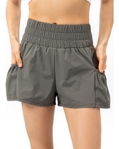 Shorts Deportivos Mujer 2-en-1 Con Bolsillos.cintura Ancha