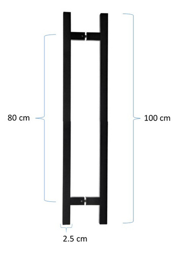 Jaladera Tipo H Cuadrada Satín De 100 Cm De Acero Inox. Negro
