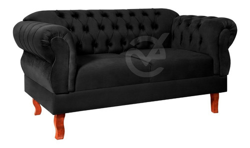 Namoradeira 2 Lugares Elisabeth Luxo Suede Cinza Cor Preto