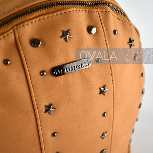 Imagen 5 de 6 de Mochila Simil Cuero Universitaria Mujer Tachas Divisiones