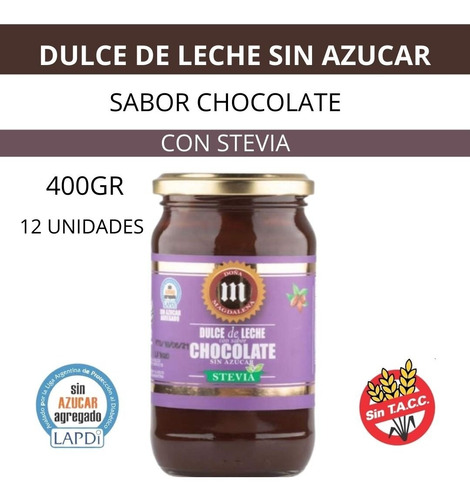 Dulce De Leche Sin Azucar Sabor Chocolate Con Stevia X12