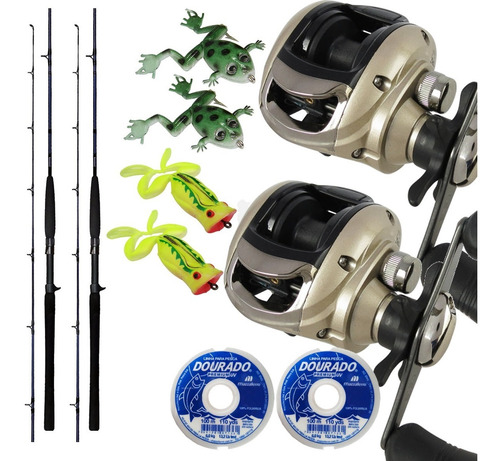 Kit 2 Carretilhas Elite Marine Sports 4 Frog 2 Varas 1,60m
