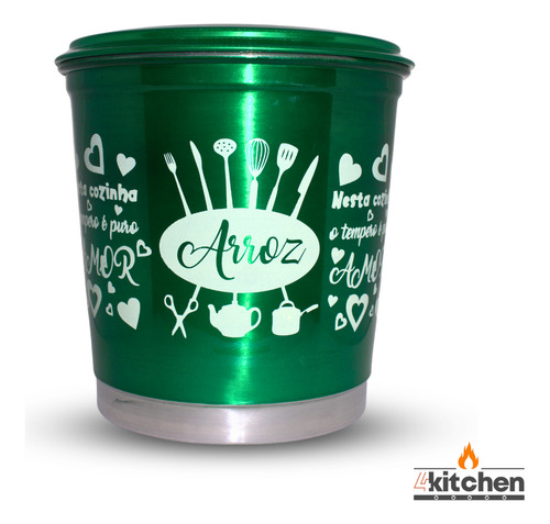Jogo Kit Lata Porta Mantimento Em Aluminio Verde Com Nome