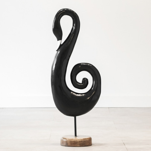 Adorno Deco Black Swan Madera Con Base Escultura 