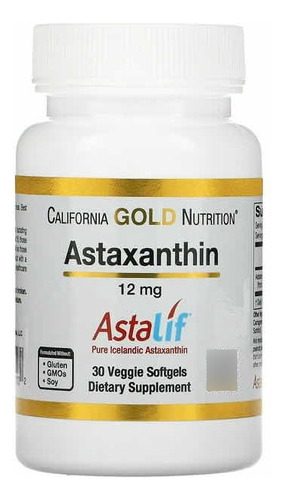 Astaxantina 12mg Astalif 30 Caps Astaxanthin California Gold Sabor Sem Sabor