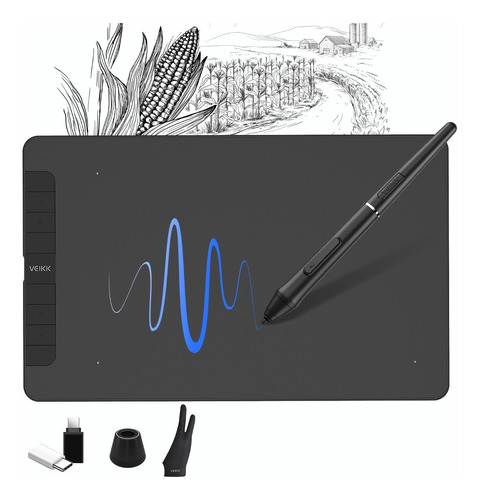 Tableta Gráfica Veikk Vk1060 Pen Tablet Con 8 Teclas De Acce