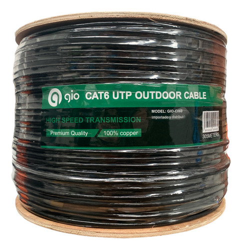 Gio Bobina Cable De Red Utp Cat6 100% Cobre Doble Forro Reforzado Para Exterior Ideal Para Cctv