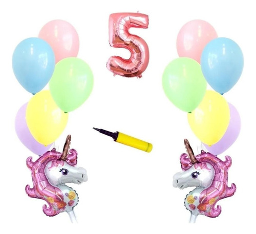 Kit Decoración Feliz Cumpleaños Unicornio+numero+inflador