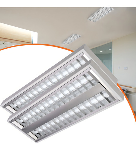 Kit 2 Un Luminária Aletada 120cm Calha Comercial Sobrepor P/2 Lâmpadas T5 2x28w Tubular 1.2m Llumm