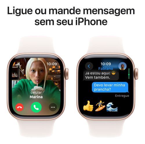 Apple Watch Series 10 GPS + Cellular • Caixa cor de ouro rosa de alumínio – 42 mm • Pulseira esportiva blush-clara – P/M - Excelente (Recondicionado)