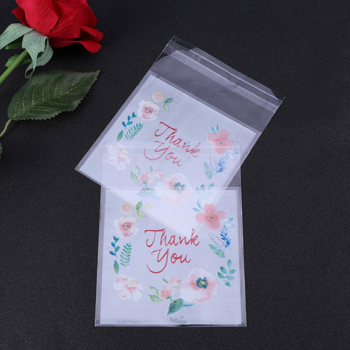 100 Bolsas Autoadhesivas Thank You Decoradas Con Rosas