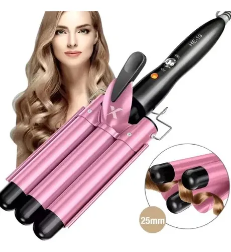 Chapinha Tripla Triondas Modelador Cabelo Cerâmica Tri-onda Ondulador Bivolt Cor Rosa Haixia — R$ 59,98 em Mercado Livre, 12% OFF