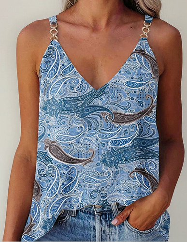 Blusa Sin Mangas Casual De Verano C Para Mujer Con Cuello En