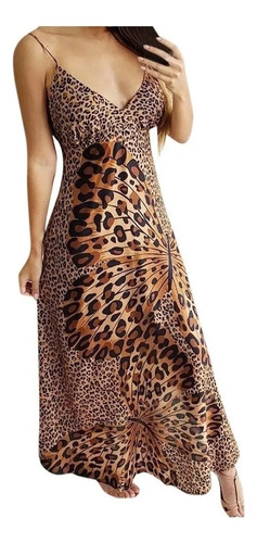 Vestido Sin Mangas Con Cuello En V Y Estampado De Leopardo