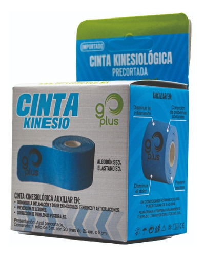 Imagen 7 de 10 de Paquete 6 Cintas Kinesiológicas Azul Go Plus 5m Pre-cortada