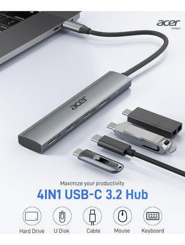 Acer Usb C Hub, 10gbps Type C Splitter With 4 Usbc 3.2 Po...
