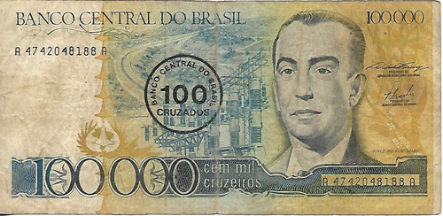 Brasil 100 Cruzados Resello 100 Mil Cruzeiros Bueno Palermo (Usado)