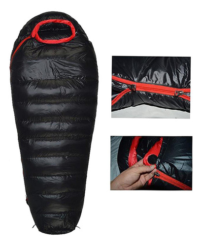Saco De Dormir Ligero Abajo Camping Senderismo Negro 1000g