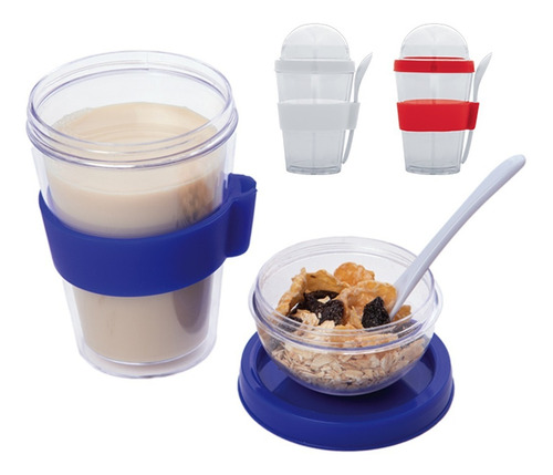 Paquete Vaso Desayuno Doble Pared Con Cuchara Para Cereal 