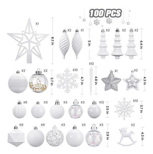 Juego De 100 Bolas Decorativas Blancas Para Árbol De Navidad
