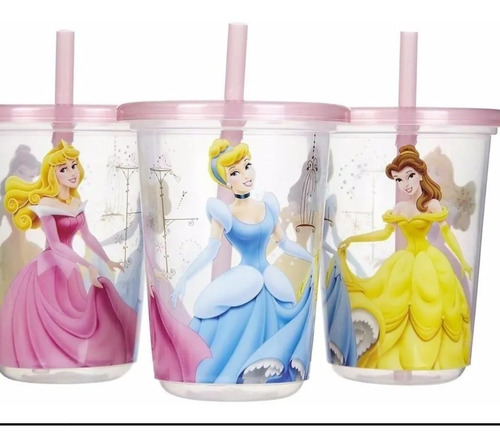 Set 3 Vasos De Princesa Disney  Con Pitillo 10oz/ 296ml