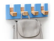 Comprar Perchero De Pared Madera Laqueada 4 Perchas Diseño Nórdico Color Celeste Y Paraiso
