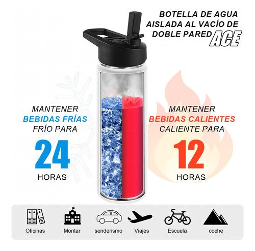 Termos Agua Set Mate Bombilla Acero Inoxidable Ace+2tapas