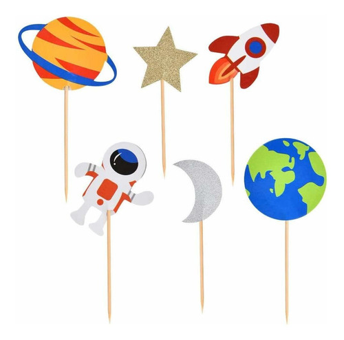 Finduat 24 Pcs Outer Space Cupcake Toppers Planet Outer Spac