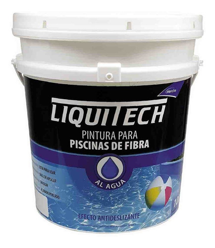 Pintura Pileta Piscina Liquitech Fibra Base Agua 10l Antides Color Blanco