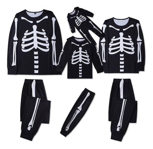 Conjunto De Pijamas Familiares Juego De Halloween Esqueleto