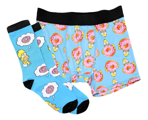 Los Simpsons Boxer Combo De Boxer Y Medias Para Hombre Azul