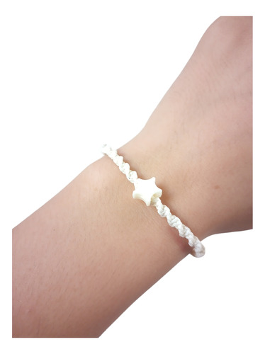 Pulsera Hilo Encerado Nudo Espiral Macramé Estrella Blanca 