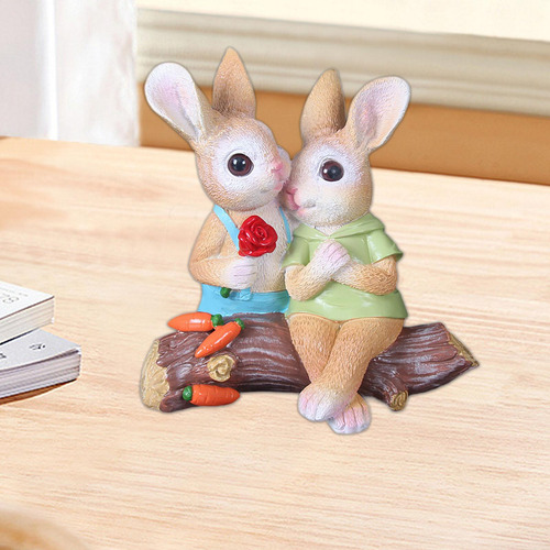 Mesa De Escritorio, Pareja De Estatuas De Conejo, Estatuas