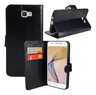 Capa Capinha Carteira Flip Couro Preto Para Galaxy J7 Prime