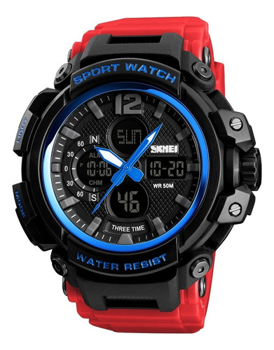 Reloj Deportivo Hombre Militar Cronometro/sumergible/ Correa Rojo