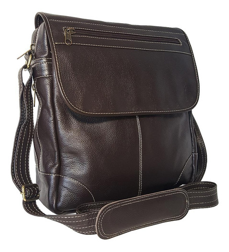 Bolsa Masculina Carteiro Tiracolo De Couro Legítimo Café