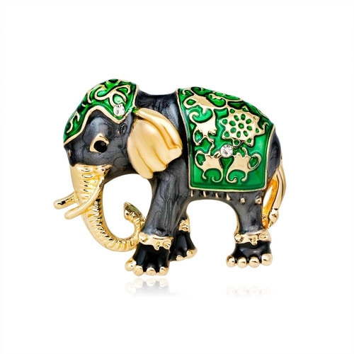Lindo Broche Dourado Strass Elefante Verde 2,1x3,1 Cm