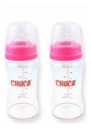 2 Mamadeiras De Vidro 220ml Chuca Baby Rosa Rosa