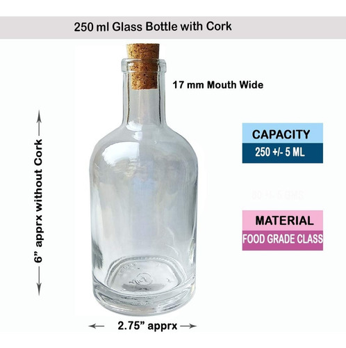 Botella Fedi 250 Ml Con Corcho - 30 Pzs
