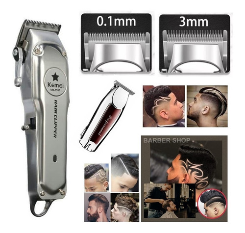 Imagem 2 de 5 de Kit Maquina Cortar Cabelo E Acabamento Sem Fio Cabelo Barba