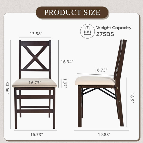 Juego De 2 Sillas Plegables Con Asientos Acolchados Beige