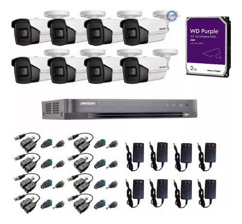 Kit  8 Cámaras Hikvision 4k Dvr 8ch  2tb Purple 60 Metros Ir