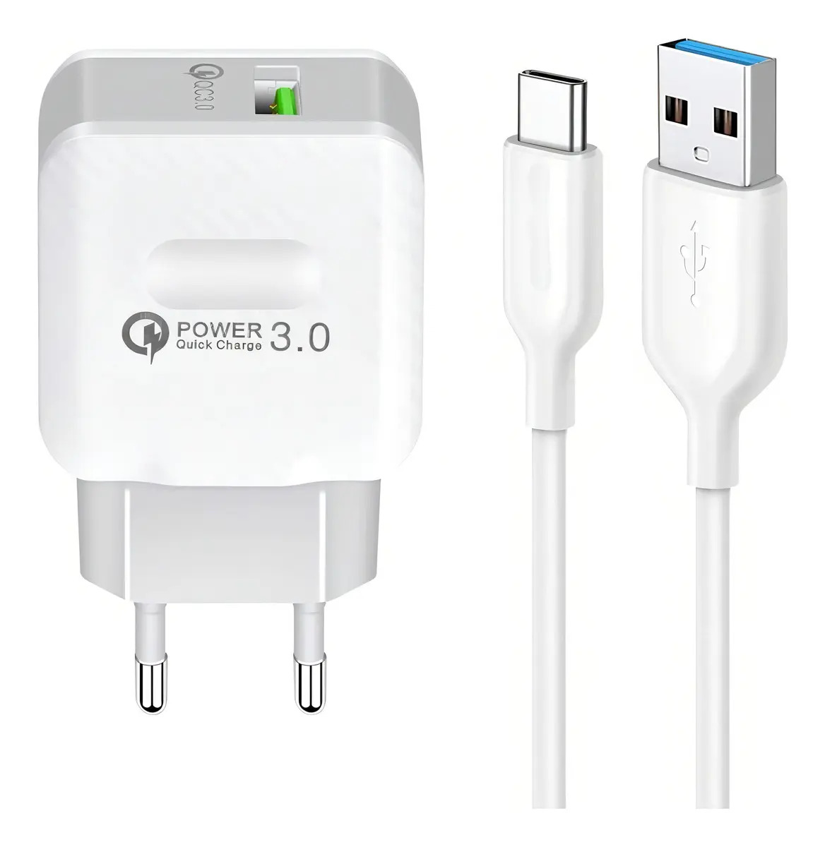 Carregador Turbo de Parede Hi-Turbo Super Rápido com Cabo Tipo C para Samsung Branco