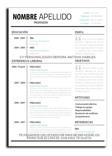 Cv Curriculum Armado Personalizado + Carta Pres. Modelo 4