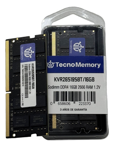 Memoria Ram Tecnomemory Sodimm Ddr4 16gb 2666 Kvr26s19s8t/16