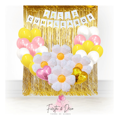 Kit De Globos Para Decorar Cortina Fiesta Tematica Margarita Amarillo Y Blanco Margaritas