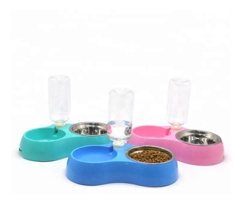 Comedero Doble Bebedero Con Botella Plato Para Perros Gatos