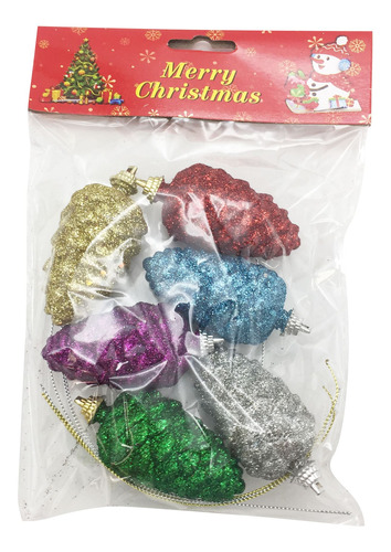 Adorno Navideño Piñas De Colores X6, En Bolsa