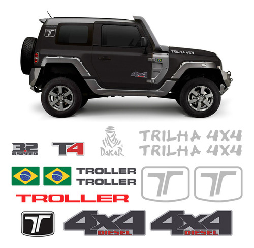 Kit Adesivos Troller T4 2015/2021 4x4 Trilha Dakar Completo
